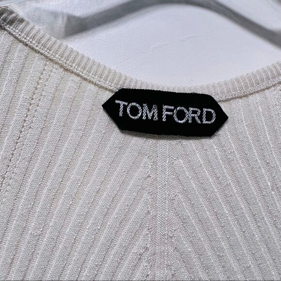 TOM FORD Womens Silk Sleeveless Ribbed Crop Top Size XS in Ivory - Picture 3 of 7
